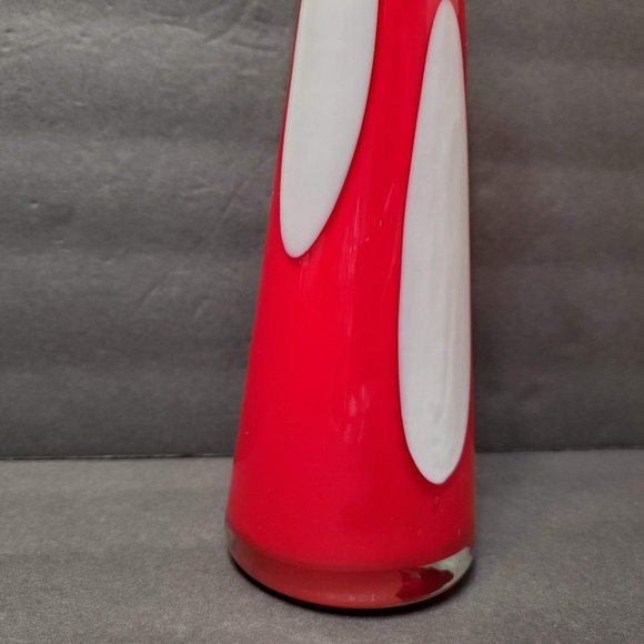 Red and White Cased Glass Vase, Art Glass, Polka Dot Coin Dots, 11", Red Vase - Picture 3 of 7